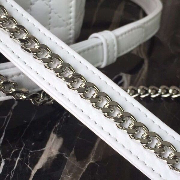1:1 Replica Christian Dior Mini Lady Dior Bag White Chain Silver Hardware For Women 17cm/6.5in CD