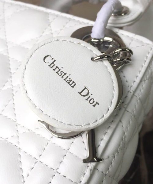1:1 Replica Christian Dior Mini Lady Dior Bag White Chain Silver Hardware For Women 17cm/6.5in CD