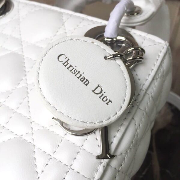 1:1 Replica Christian Dior Mini Lady Dior Bag White Chain Silver Hardware For Women 17cm/6.5in CD