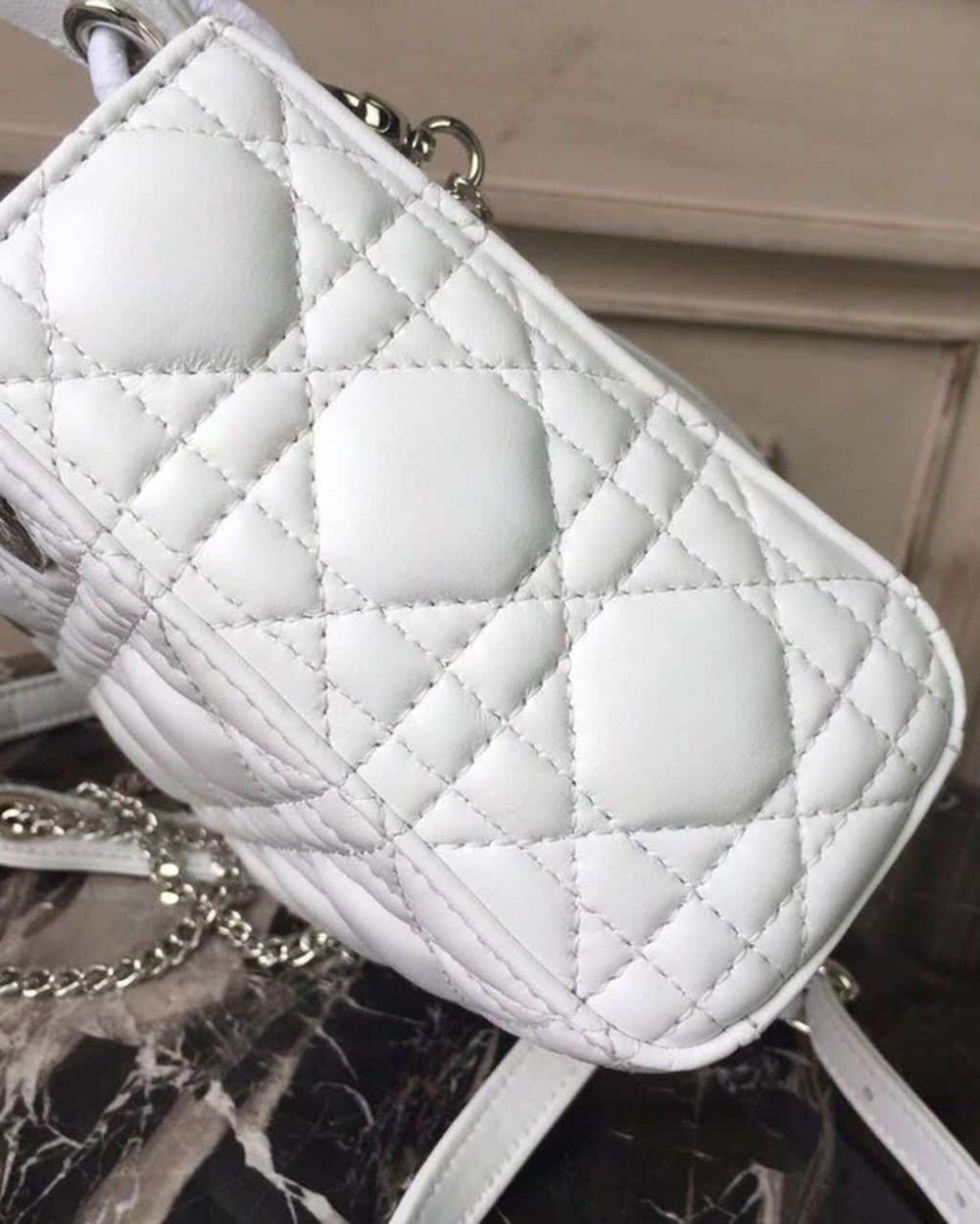 1:1 Replica Christian Dior Mini Lady Dior Bag White Chain Silver Hardware For Women 17cm/6.5in CD
