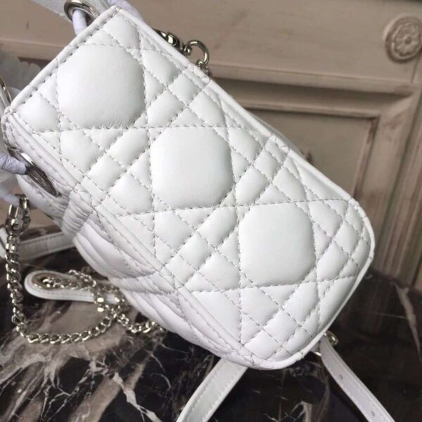 1:1 Replica Christian Dior Mini Lady Dior Bag White Chain Silver Hardware For Women 17cm/6.5in CD