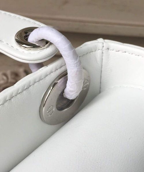 1:1 Replica Christian Dior Mini Lady Dior Bag White Chain Silver Hardware For Women 17cm/6.5in CD