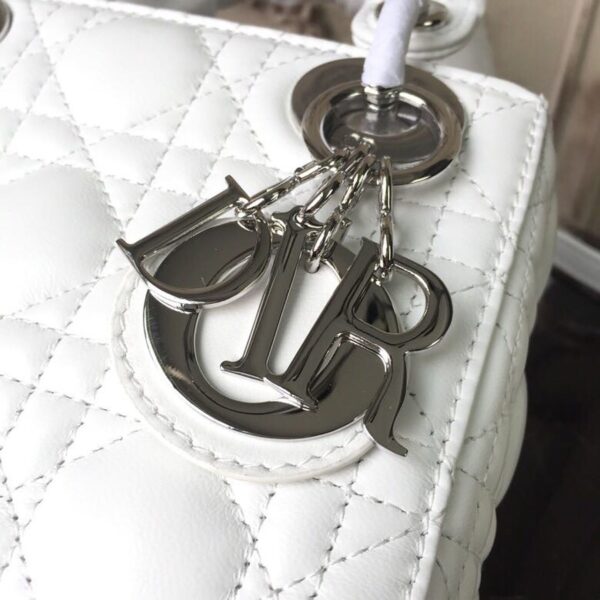 1:1 Replica Christian Dior Mini Lady Dior Bag White Chain Silver Hardware For Women 17cm/6.5in CD