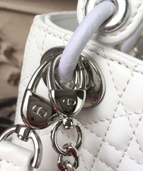 1:1 Replica Christian Dior Mini Lady Dior Bag White Chain Silver Hardware For Women 17cm/6.5in CD