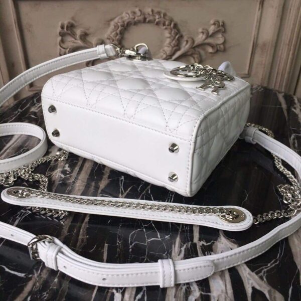 1:1 Replica Christian Dior Mini Lady Dior Bag White Chain Silver Hardware For Women 17cm/6.5in CD
