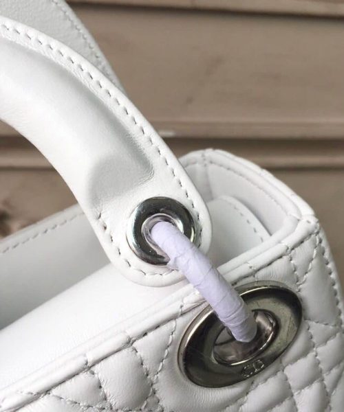 1:1 Replica Christian Dior Mini Lady Dior Bag White Chain Silver Hardware For Women 17cm/6.5in CD