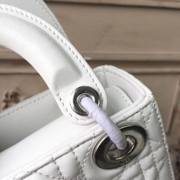 1:1 Replica Christian Dior Mini Lady Dior Bag White Chain Silver Hardware For Women 17cm/6.5in CD