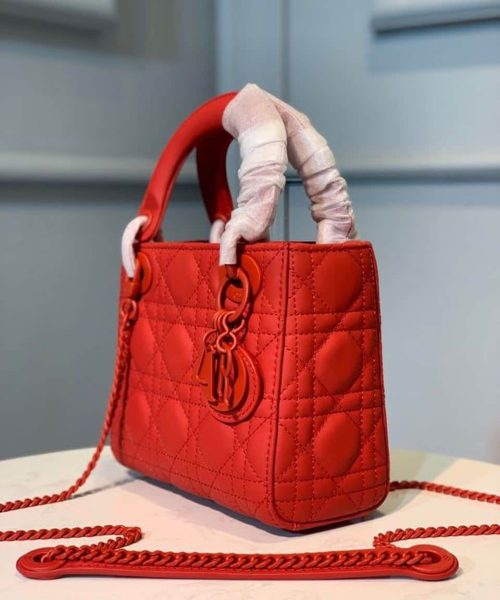 1:1 Replica Christian Dior Mini Lady Dior Bag with Chain Matte Hardware Spring/Summer Collection, Red , For Women Women’s Handbags, 18cm CD