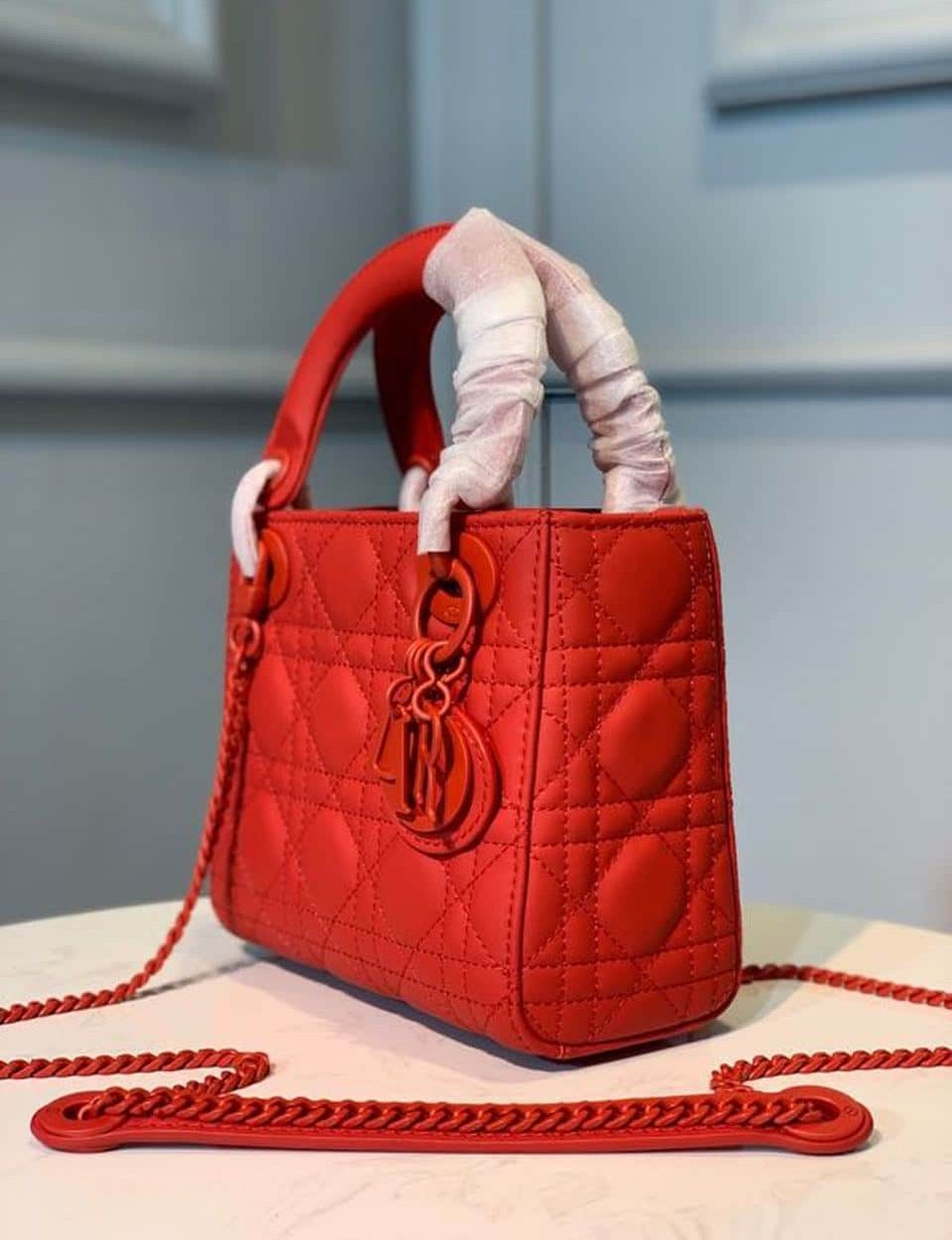 1:1 Replica Christian Dior Mini Lady Dior Bag with Chain Matte Hardware Spring/Summer Collection, Red , For Women Women’s Handbags, 18cm CD