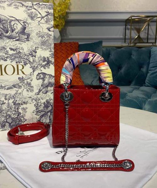 1:1 Replica Christian Dior Mini Lady Dior Bag with Chain Silver Hardware Spring/Summer Collection, Red, For Women Women’s Handbags, 18cm CD M0505OCAL_M52R