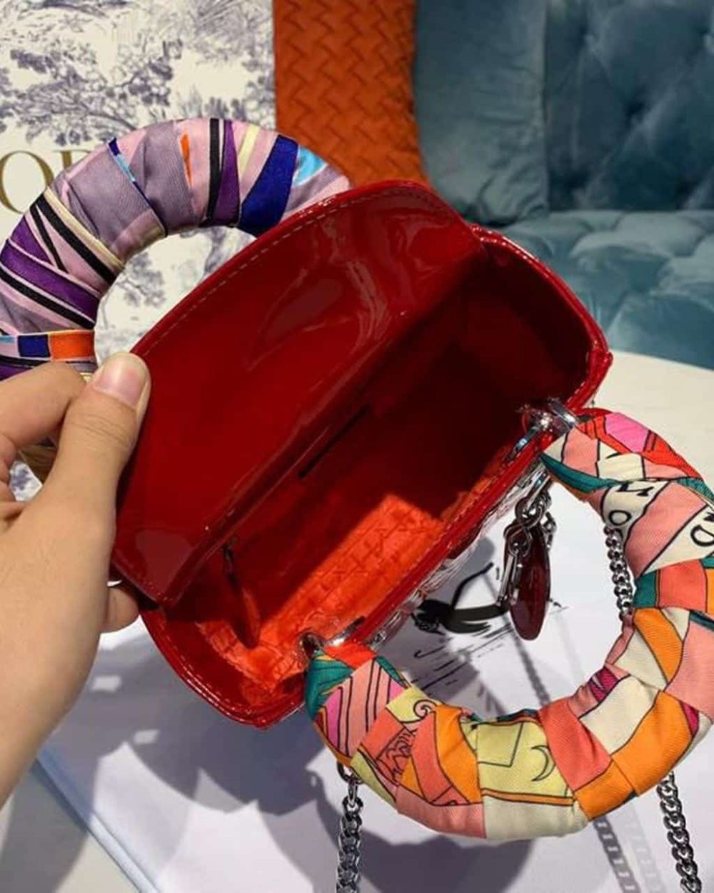 1:1 Replica Christian Dior Mini Lady Dior Bag with Chain Silver Hardware Spring/Summer Collection, Red, For Women Women’s Handbags, 18cm CD M0505OCAL_M52R