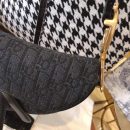 1:1 Replica Christian Dior Saddle Bag Black Oblique Embroidered Canvas Gold Toned Hardware For Women 25cm/10in CD