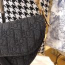 1:1 Replica Christian Dior Saddle Bag Black Oblique Embroidered Canvas Gold Toned Hardware For Women 25cm/10in CD