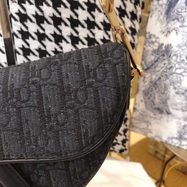 1:1 Replica Christian Dior Saddle Bag Black Oblique Embroidered Canvas Gold Toned Hardware For Women 25cm/10in CD