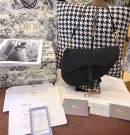 1:1 Replica Christian Dior Saddle Bag Black Oblique Embroidered Canvas Gold Toned Hardware For Women 25cm/10in CD