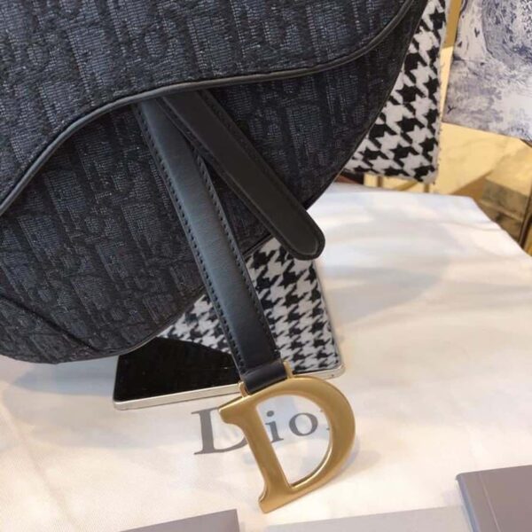 1:1 Replica Christian Dior Saddle Bag Black Oblique Embroidered Canvas Gold Toned Hardware For Women 25cm/10in CD