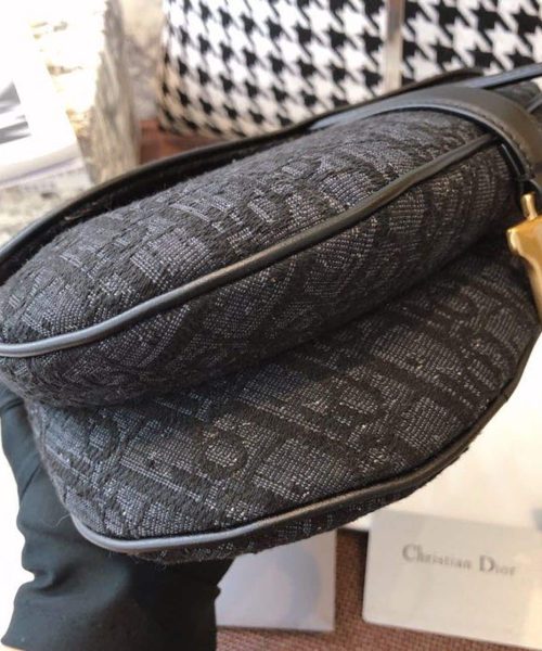 1:1 Replica Christian Dior Saddle Bag Black Oblique Embroidered Canvas Gold Toned Hardware For Women 25cm/10in CD