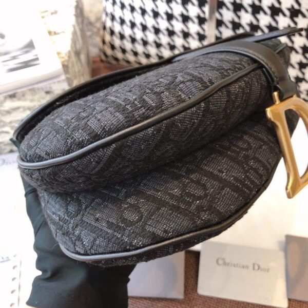 1:1 Replica Christian Dior Saddle Bag Black Oblique Embroidered Canvas Gold Toned Hardware For Women 25cm/10in CD