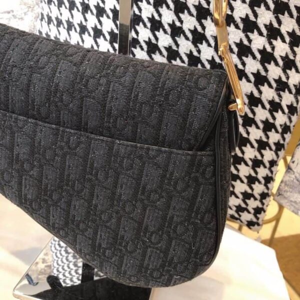 1:1 Replica Christian Dior Saddle Bag Black Oblique Embroidered Canvas Gold Toned Hardware For Women 25cm/10in CD