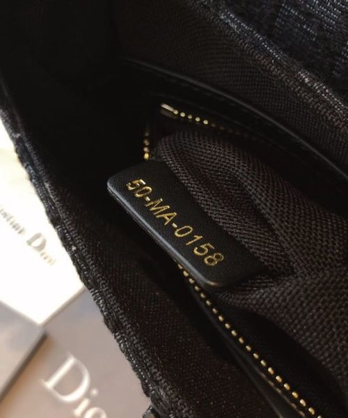 1:1 Replica Christian Dior Saddle Bag Black Oblique Embroidered Canvas Gold Toned Hardware For Women 25cm/10in CD