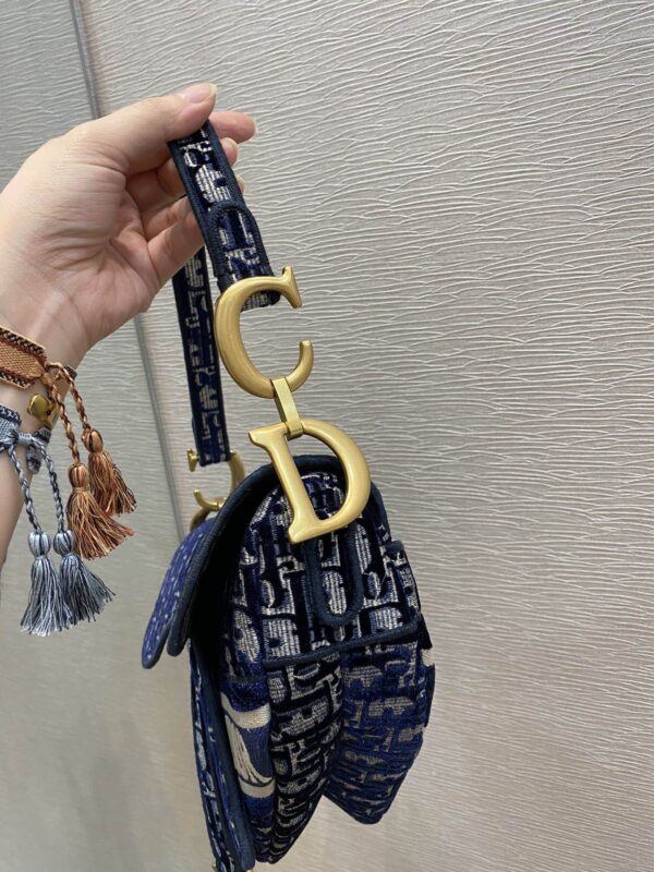 1:1 Replica Christian Dior Saddle Bag Blue Oblique Canvas Gold Toned Hardware For Women 25cm/10in CD