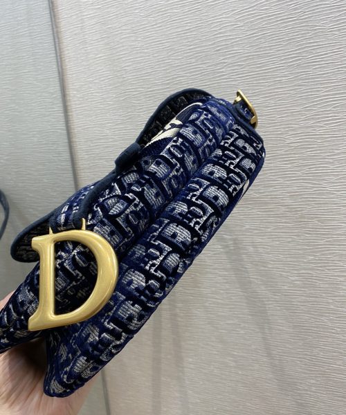 1:1 Replica Christian Dior Saddle Bag Blue Oblique Canvas Gold Toned Hardware For Women 25cm/10in CD