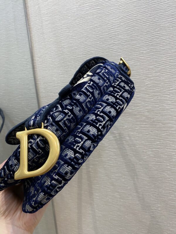 1:1 Replica Christian Dior Saddle Bag Blue Oblique Canvas Gold Toned Hardware For Women 25cm/10in CD