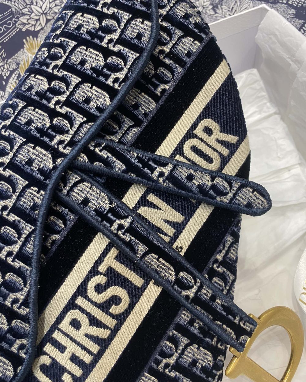 1:1 Replica Christian Dior Saddle Bag Blue Oblique Canvas Gold Toned Hardware For Women 25cm/10in CD