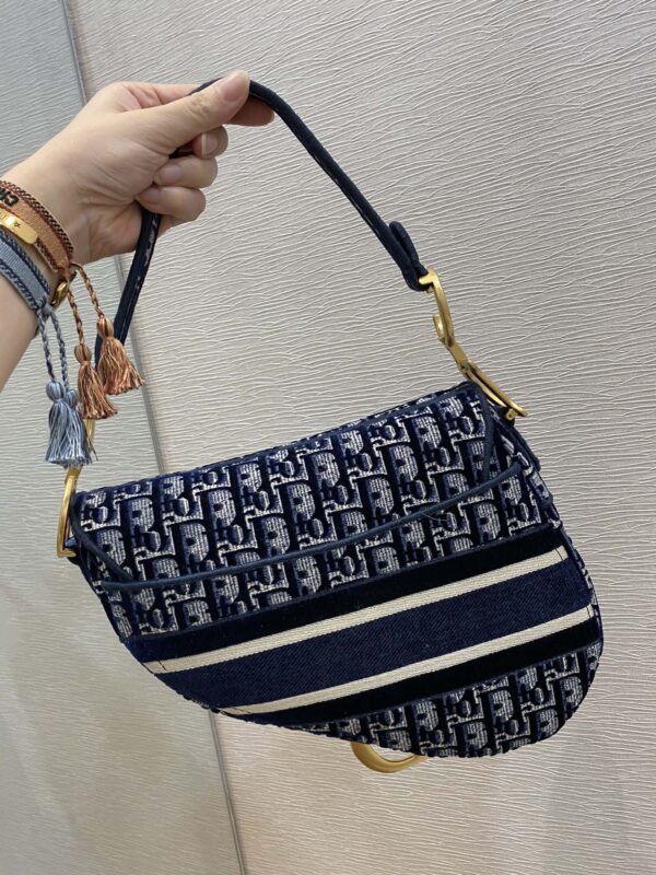 1:1 Replica Christian Dior Saddle Bag Blue Oblique Canvas Gold Toned Hardware For Women 25cm/10in CD