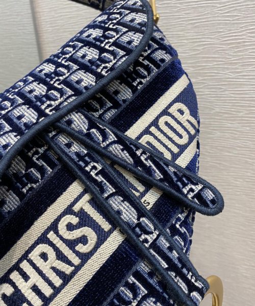 1:1 Replica Christian Dior Saddle Bag Blue Oblique Canvas Gold Toned Hardware For Women 25cm/10in CD