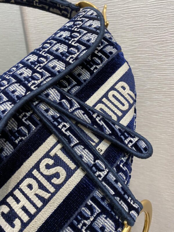 1:1 Replica Christian Dior Saddle Bag Blue Oblique Canvas Gold Toned Hardware For Women 25cm/10in CD