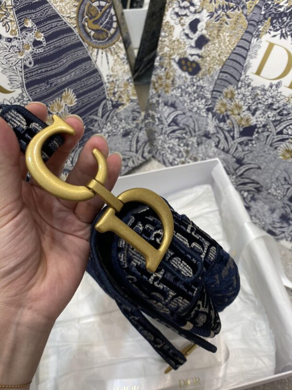 1:1 Replica Christian Dior Saddle Bag Blue Oblique Canvas Gold Toned Hardware For Women 25cm/10in CD
