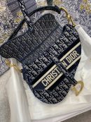 1:1 Replica Christian Dior Saddle Bag Blue Oblique Canvas Gold Toned Hardware For Women 25cm/10in CD