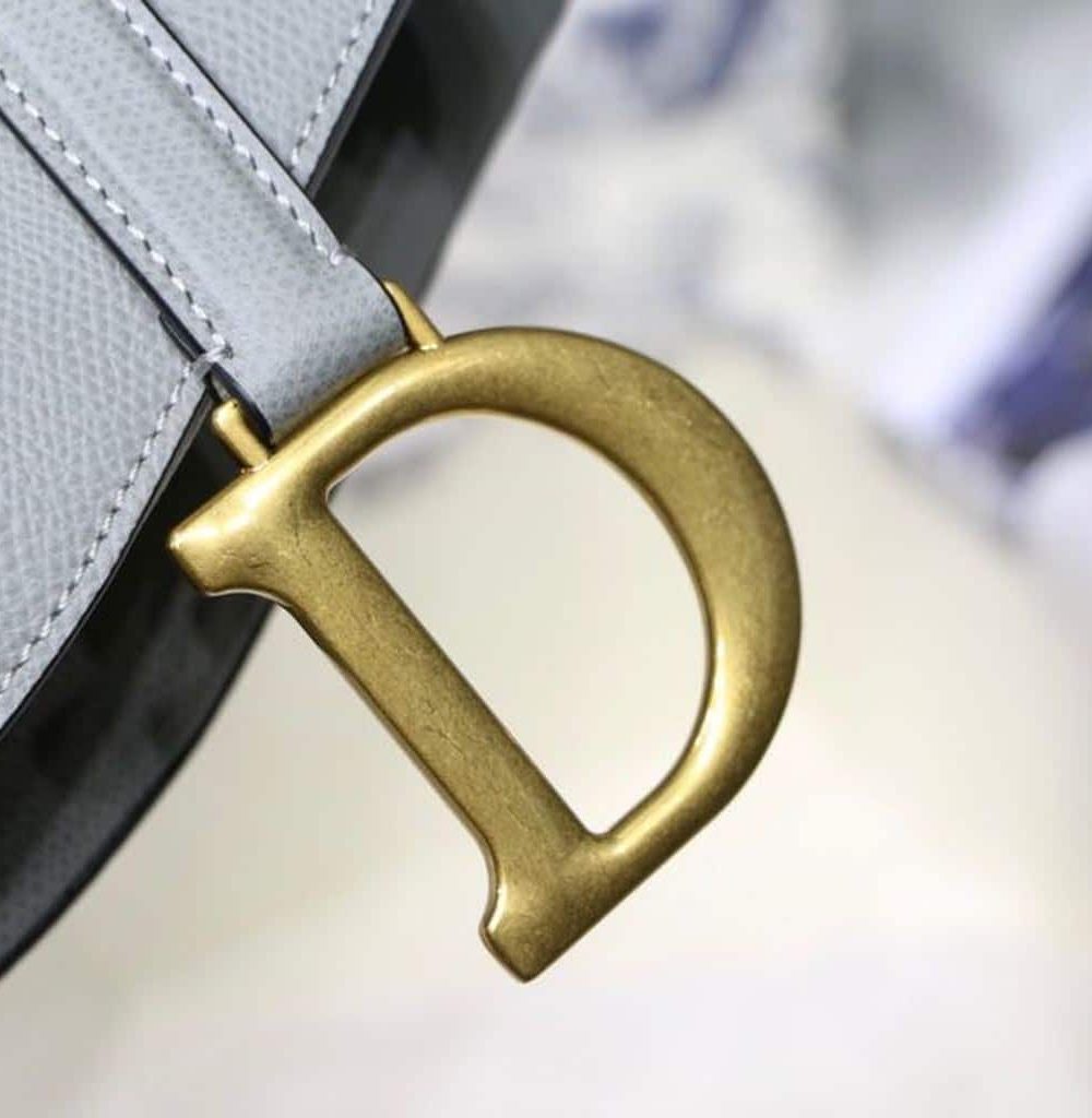 1:1 Replica Christian Dior Saddle Bag Light Blue Grained Gold Toned Hardware For Women 25cm/10in CD