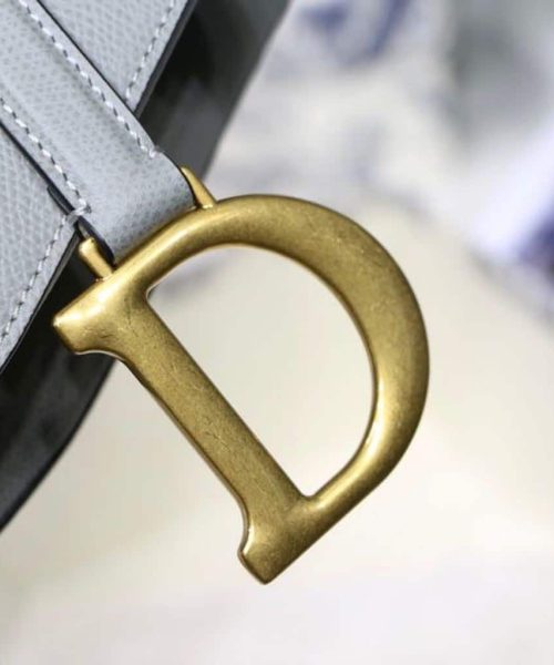 1:1 Replica Christian Dior Saddle Bag Light Blue Grained Gold Toned Hardware For Women 25cm/10in CD