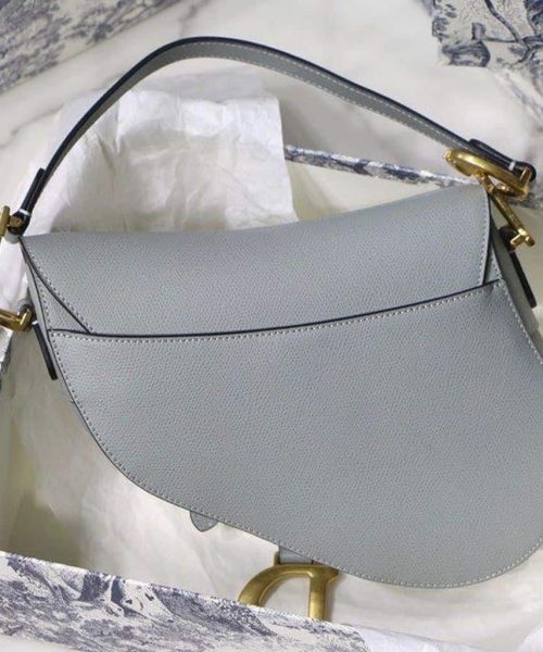 1:1 Replica Christian Dior Saddle Bag Light Blue Grained Gold Toned Hardware For Women 25cm/10in CD
