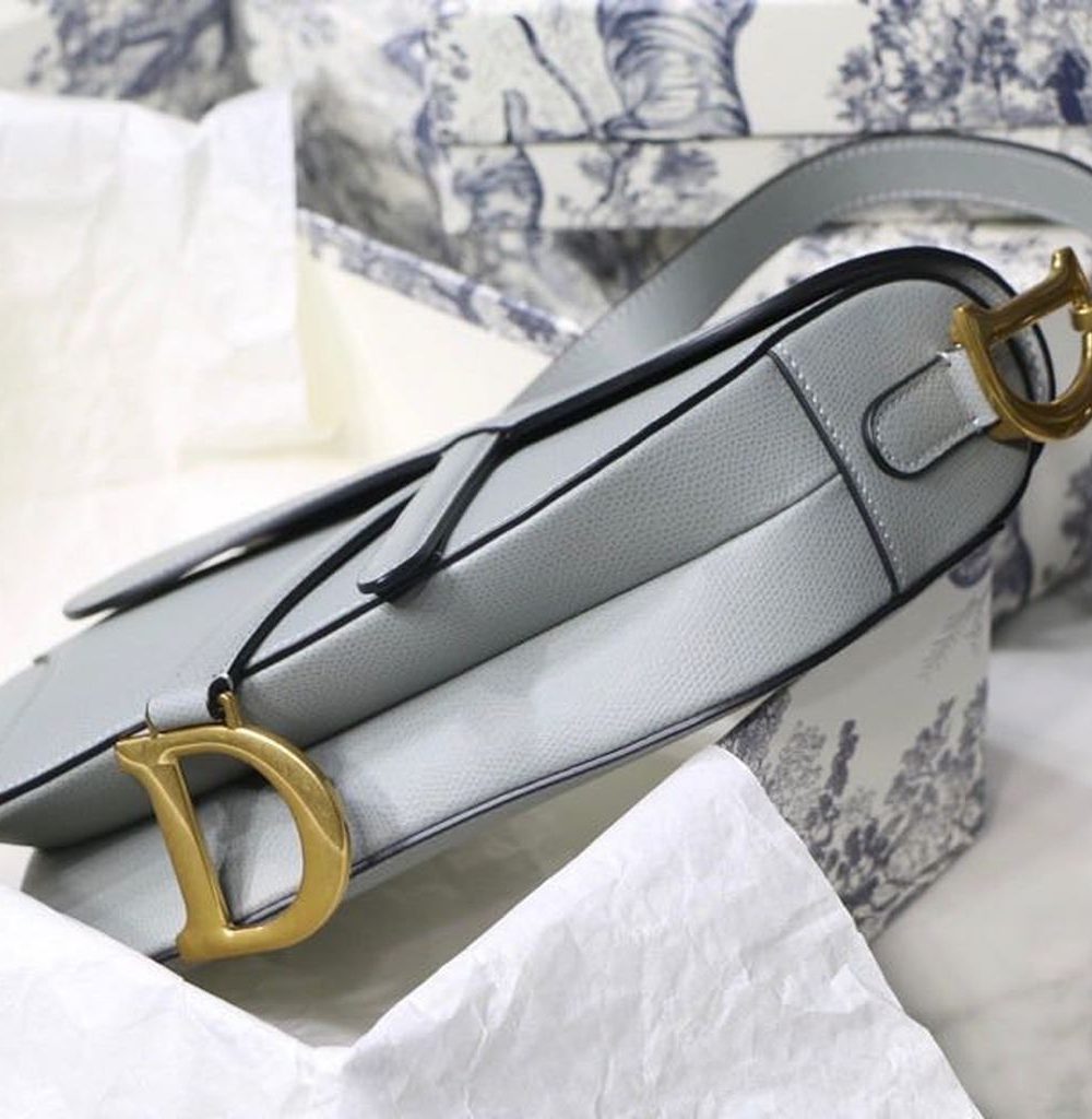 1:1 Replica Christian Dior Saddle Bag Light Blue Grained Gold Toned Hardware For Women 25cm/10in CD