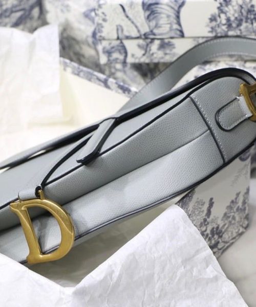 1:1 Replica Christian Dior Saddle Bag Light Blue Grained Gold Toned Hardware For Women 25cm/10in CD