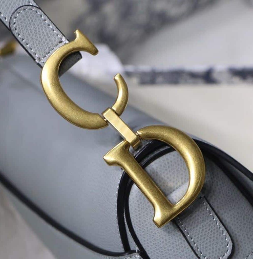 1:1 Replica Christian Dior Saddle Bag Light Blue Grained Gold Toned Hardware For Women 25cm/10in CD