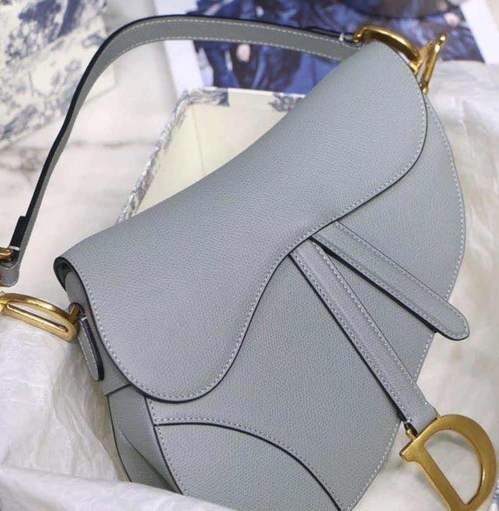 1:1 Replica Christian Dior Saddle Bag Light Blue Grained Gold Toned Hardware For Women 25cm/10in CD