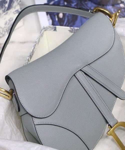 1:1 Replica Christian Dior Saddle Bag Light Blue Grained Gold Toned Hardware For Women 25cm/10in CD