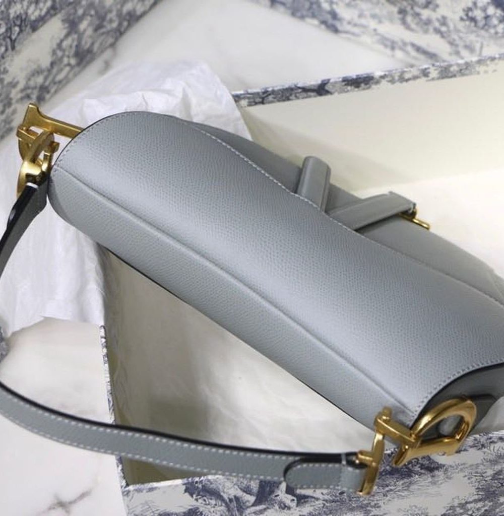 1:1 Replica Christian Dior Saddle Bag Light Blue Grained Gold Toned Hardware For Women 25cm/10in CD