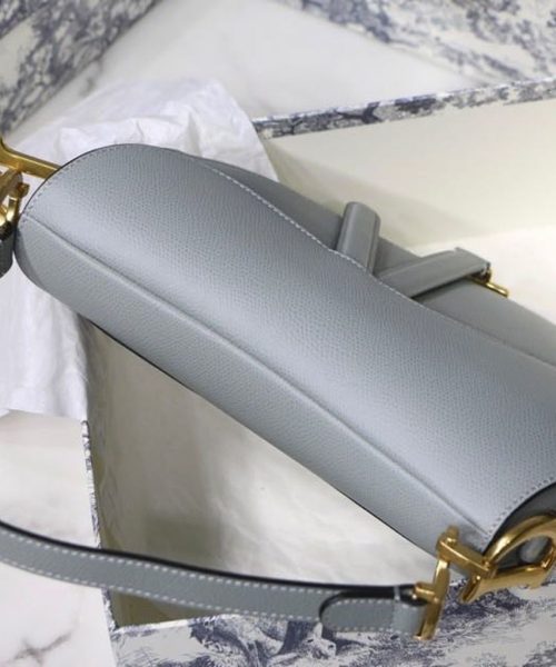 1:1 Replica Christian Dior Saddle Bag Light Blue Grained Gold Toned Hardware For Women 25cm/10in CD