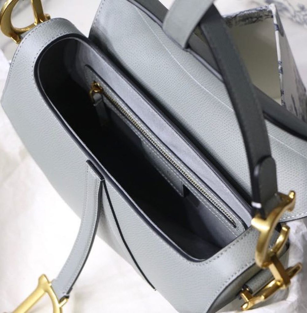 1:1 Replica Christian Dior Saddle Bag Light Blue Grained Gold Toned Hardware For Women 25cm/10in CD