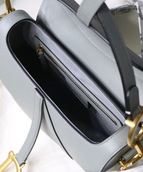 1:1 Replica Christian Dior Saddle Bag Light Blue Grained Gold Toned Hardware For Women 25cm/10in CD