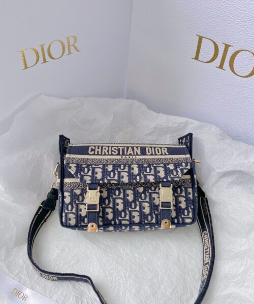 1:1 Replica Christian Dior Small DIORCAMP Bag Blue Dior Oblique Embroidery, Blue, For Women Women's Handbags, Shoulder Bags, Crossbody Bags, 23cm CD M1241ORIW_M928