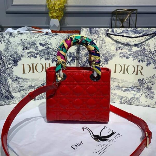 1:1 Replica Christian Dior Small Lady Dior Bag Gold Toned Hardware Cherry Red Patent For Women 8in/20cm CD M0531OWCB_M323