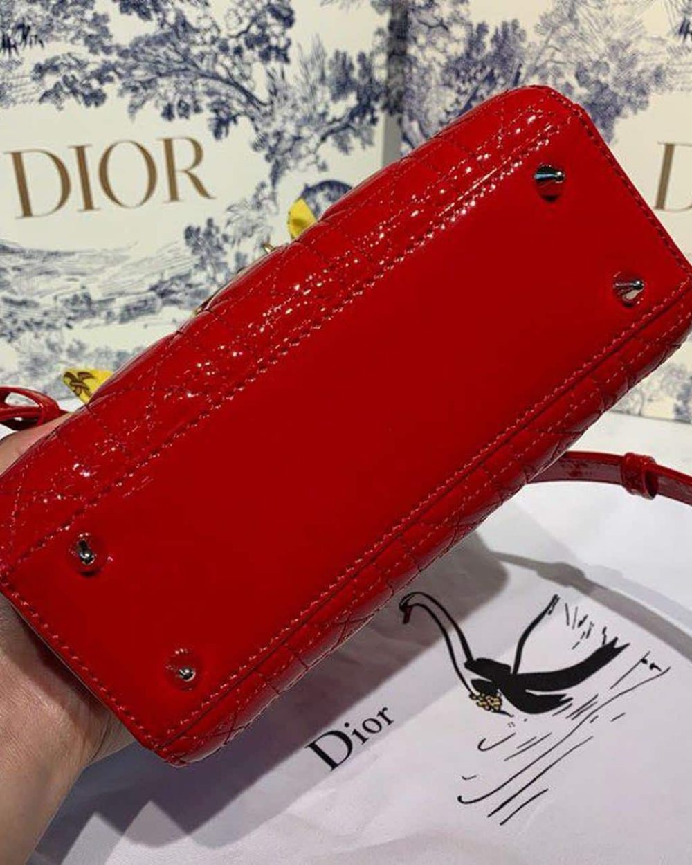 1:1 Replica Christian Dior Small Lady Dior Bag Gold Toned Hardware Cherry Red Patent For Women 8in/20cm CD M0531OWCB_M323
