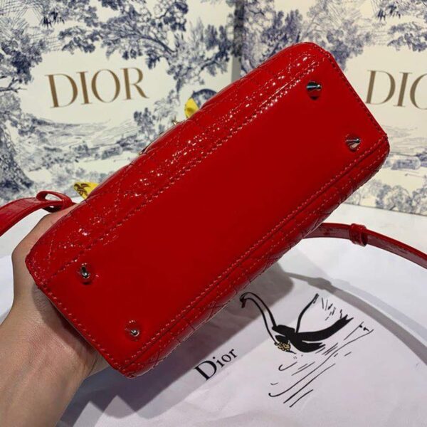 1:1 Replica Christian Dior Small Lady Dior Bag Gold Toned Hardware Cherry Red Patent For Women 8in/20cm CD M0531OWCB_M323