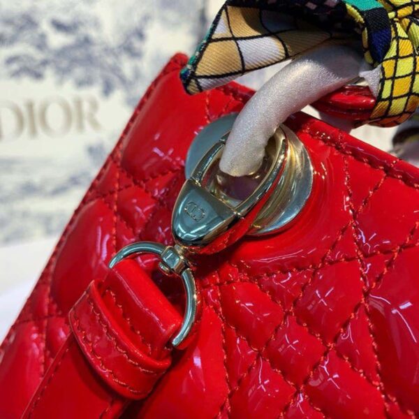 1:1 Replica Christian Dior Small Lady Dior Bag Gold Toned Hardware Cherry Red Patent For Women 8in/20cm CD M0531OWCB_M323